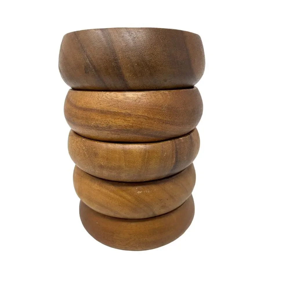 Wood Salad Bowl Set Circa 1960s‎ Lot of 5 6 inch Mid Century Modern